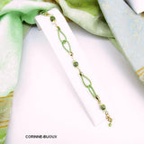 Bracelet cordon cuir vert et pierre