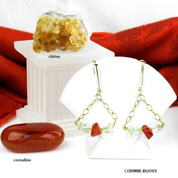 Corinne Lannel Bijoux - boucles d'oreilles  en pierre orange cornaline et en pierre jaune  citrine