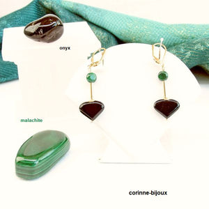 Corinne Lannel Bijoux - boucles d'oreilles en onyx pierre noire et en malachite pierre verte