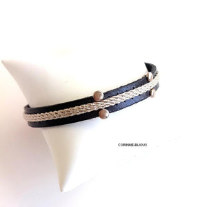 Corinne Lannel Bijoux-bracelet homme cuir bleu