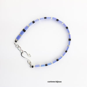 Corinne Bijoux bracelet d ete 2 rangs bleu ciel et noir