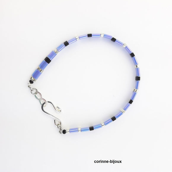 Corinne Bijoux bracelet d ete 2 rangs bleu ciel et noir