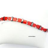 Corinne Bijoux bracelet d ete 2 rangs hématite miyuki rouge - bracelet discret  bracelet léger bracelet d eté