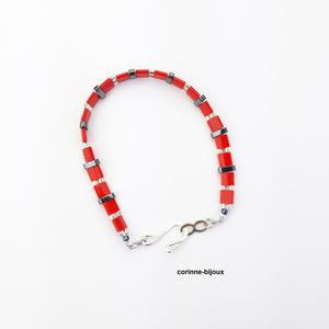 Corinne Bijoux bracelet d ete 2 rangs rouge et gris perles miyuki