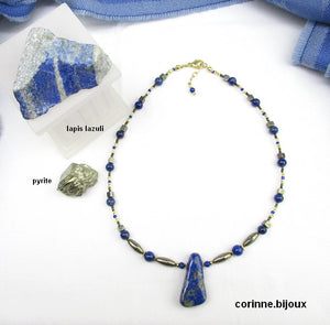 Collier Lapis Lazuli et Pyrite plaqué or